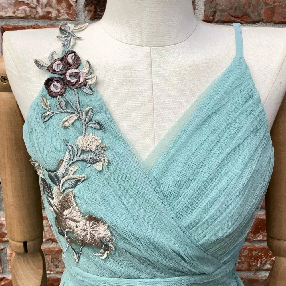 NWT Little Mistress petite spaghetti strap blue floral tulle layered dress / 2P - Picture 3 of 13